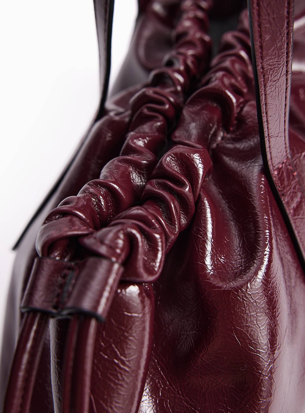 Dark Red Drawstring Gathered Top Shopper Bag One Size - Image 3